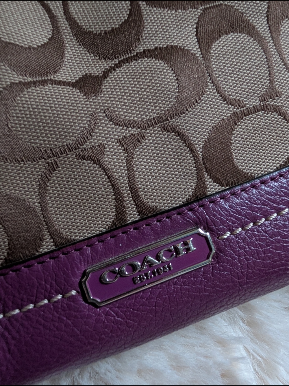 COACH Signature Canvas and Purple Leather Shoulder Bag